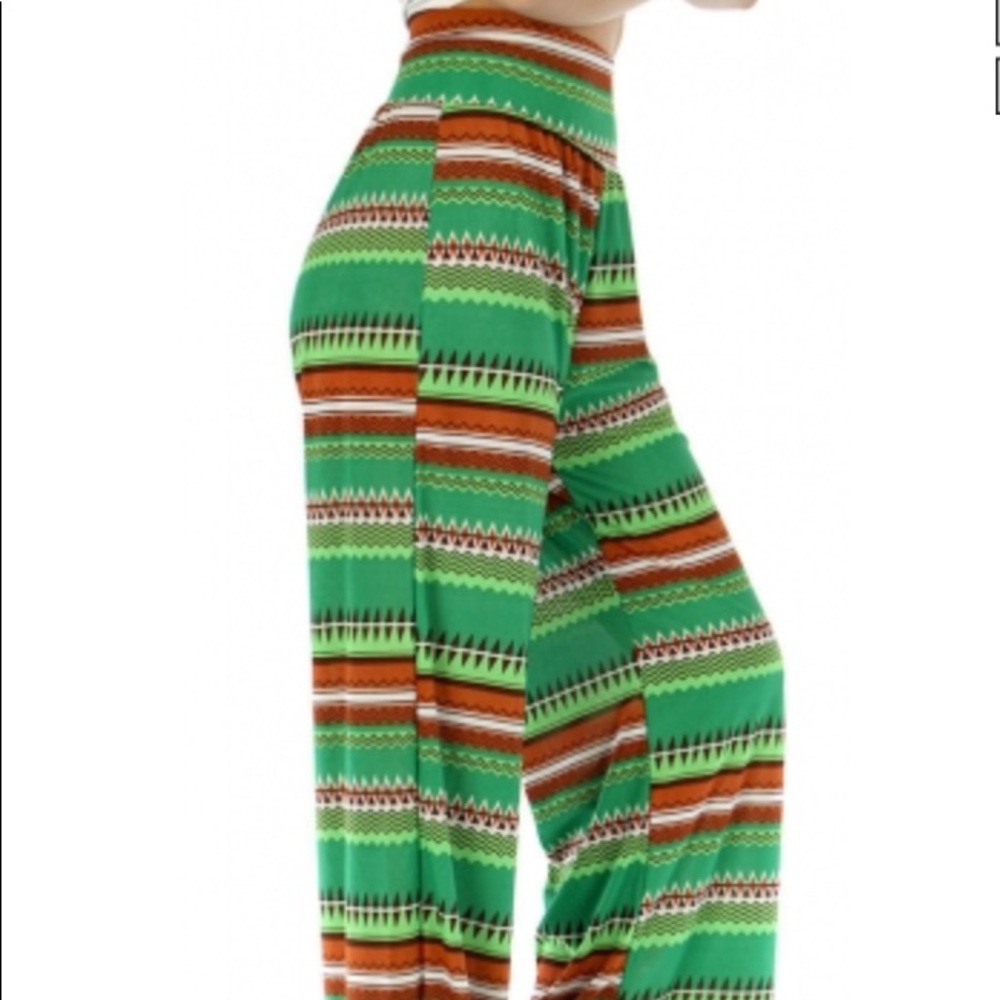 NEW Palazzo pants boho green/brown with wide waistband